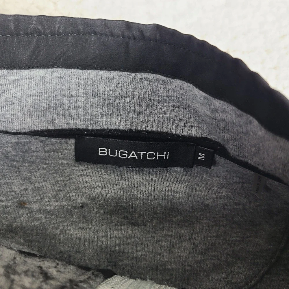 BUGATCHI Sweater Mens Medium Black Gray Striped Quarter‎ Zip Sweatshirt GC